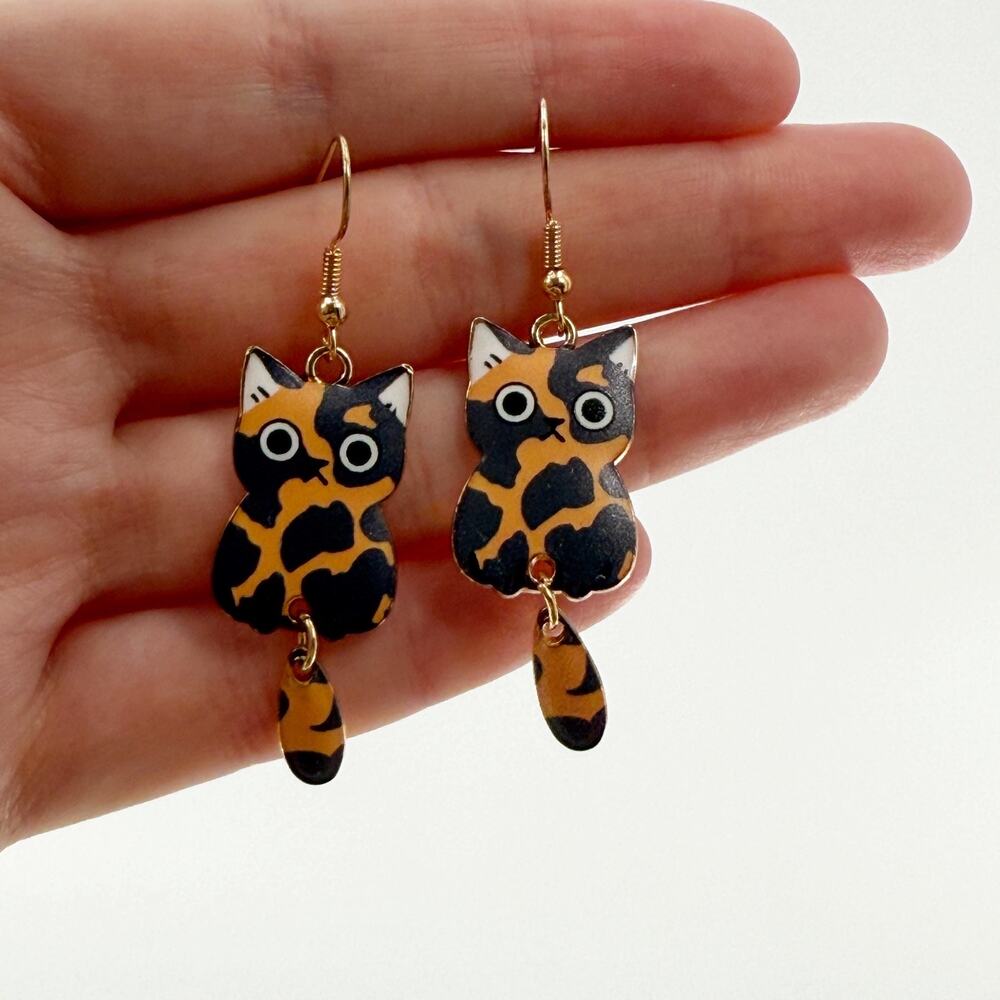 Tortie Earrings For Cat Mom, Cute Gray Cat Earrings For Cat Lady